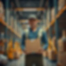 A worker standing at an Amazon same-day delivery hub with packages ready for delivery