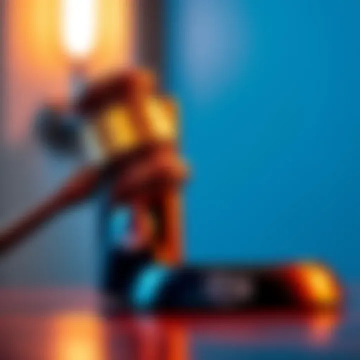 A gavel and a Ring doorbell device representing the class action lawsuit against Amazon's facial recognition feature.