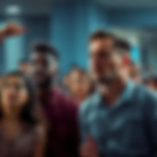 A diverse group of people react to the news of the Ambush event, showing surprise and concern.