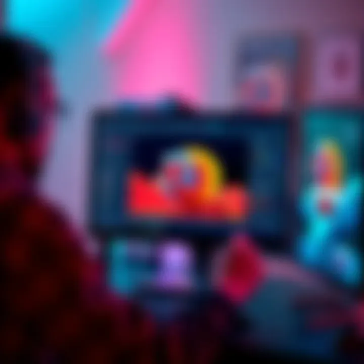 AMD GPU rendering in Blender A graphic designer using an AMD GPU to render a 3D model in Blender software on a computer screen.