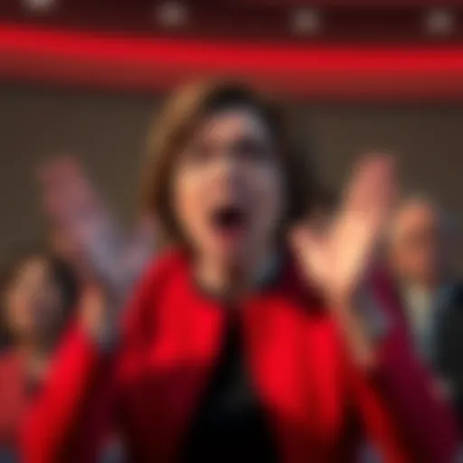 Senator Amy Klobuchar showing a strong reaction while watching a satirical video about herself