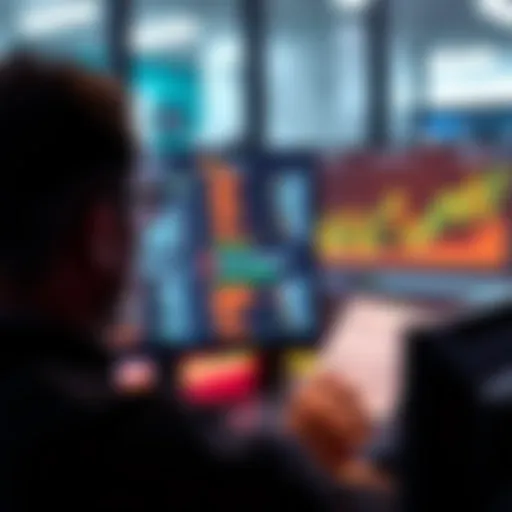 Analytics with XML in AI A person analyzing financial documents using XML tags on a computer screen, showcasing advanced analytics capabilities.