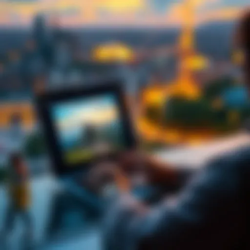 A person using a laptop to analyze a travel photo with ChatGPT on the screen
