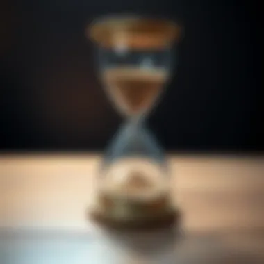 An hourglass symbolizing the theme of waiting throughout history, with sand slowly falling, representing patience over time.