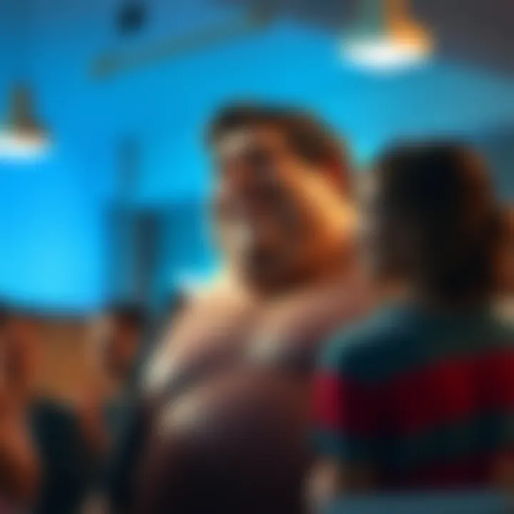 A normal-sized man resembling Andre The Giant smiles and interacts with people in a casual setting, highlighting his friendly nature.