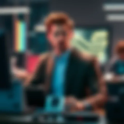 Andrew Garfield dressed as Sam Altman, sitting at a desk with tech gadgets around him, looking focused