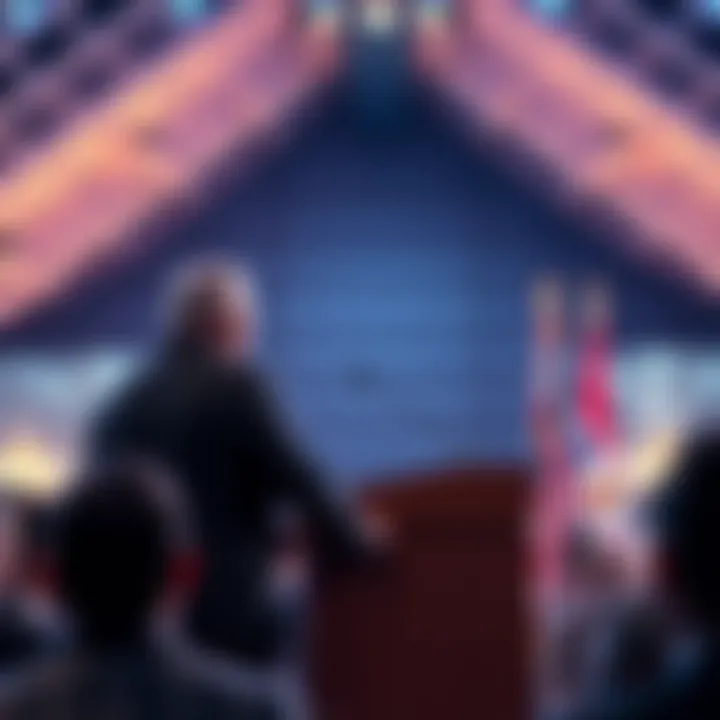 Anduril co-founder discussing US defense issues and China's advancements at a podium with an audience.