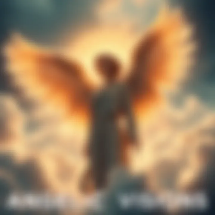 A serene angelic figure with glowing wings, surrounded by soft clouds and light, symbolizing heavenly visions.