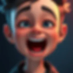 A character showing mouth movements that change with camera angles, highlighting detailed animation techniques.
