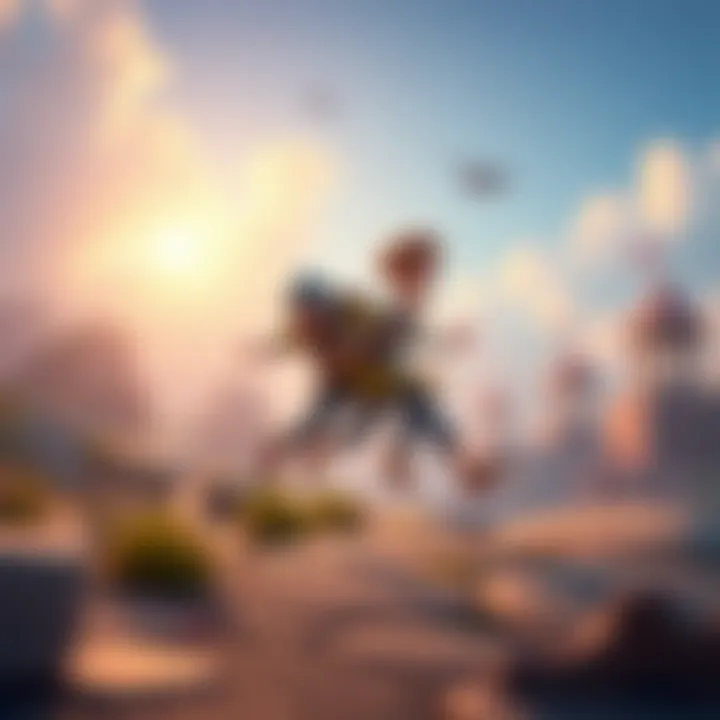 Animated Characters in Action Two animated characters running and jumping simultaneously in a vibrant game environment, showcasing non-blocking state machine mechanics.