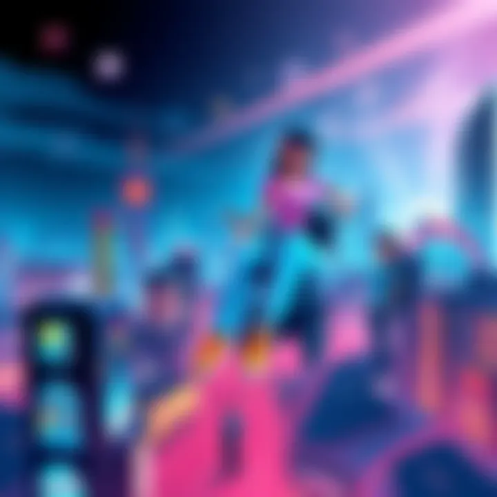 Vibrant city skyline with animated graphics showing various urban activities