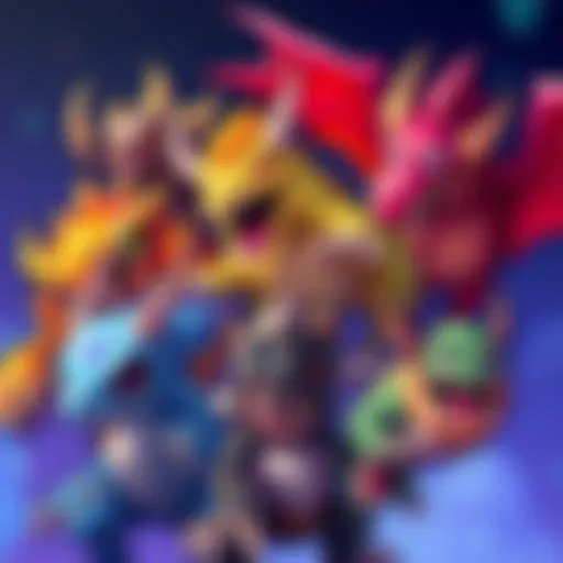 A collection of six animated pixel monsters in vibrant colors, perfect for fantasy games, in a 32x32 size.