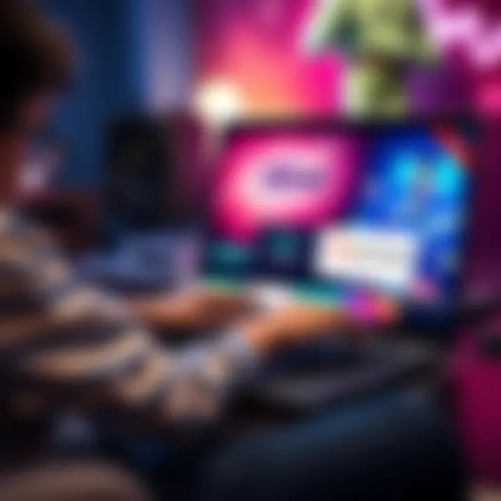 A student comparing two animation courses on a laptop, with visuals of animated characters and course logos on the screen.