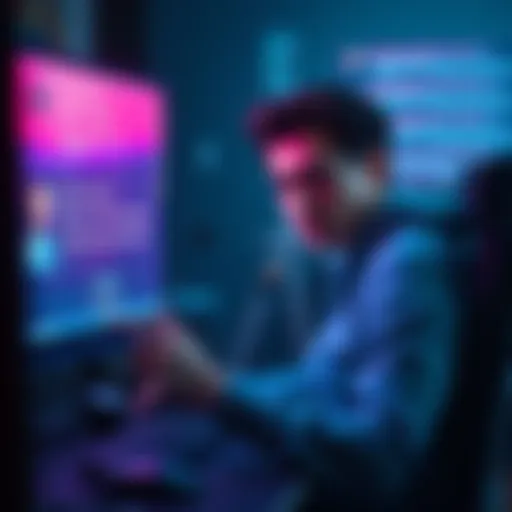 Animator working on a computer, looking worried as messages of harassment appear on the screen