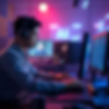 Animators at a computer, blending traditional animation with AI technology in a studio setting