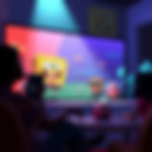 A screenshot of an animator's demo reel featuring colorful characters and scenes from a SpongeBob short alongside other animated work created in Blender.