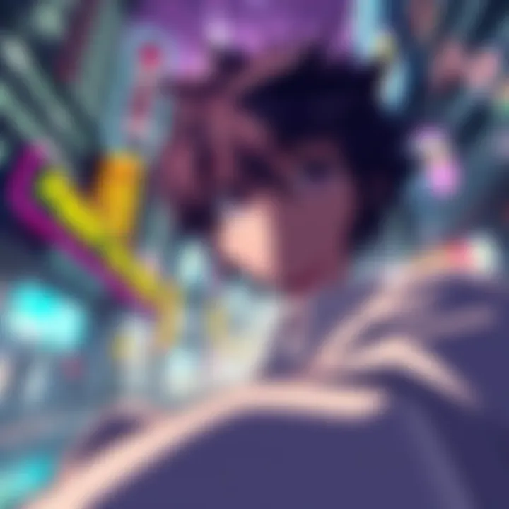 Dynamic anime perspective showcasing a character viewed from a low angle, emphasizing depth and action in the scene.