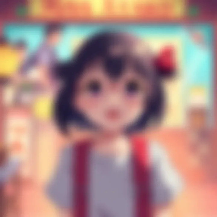 Colorful anime scene showing Miss Ayako with playful expressions and retro-style backgrounds