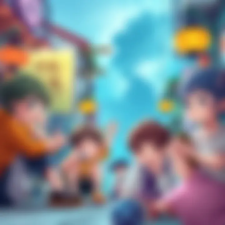 Colorful anime-style artwork showing children in playful poses