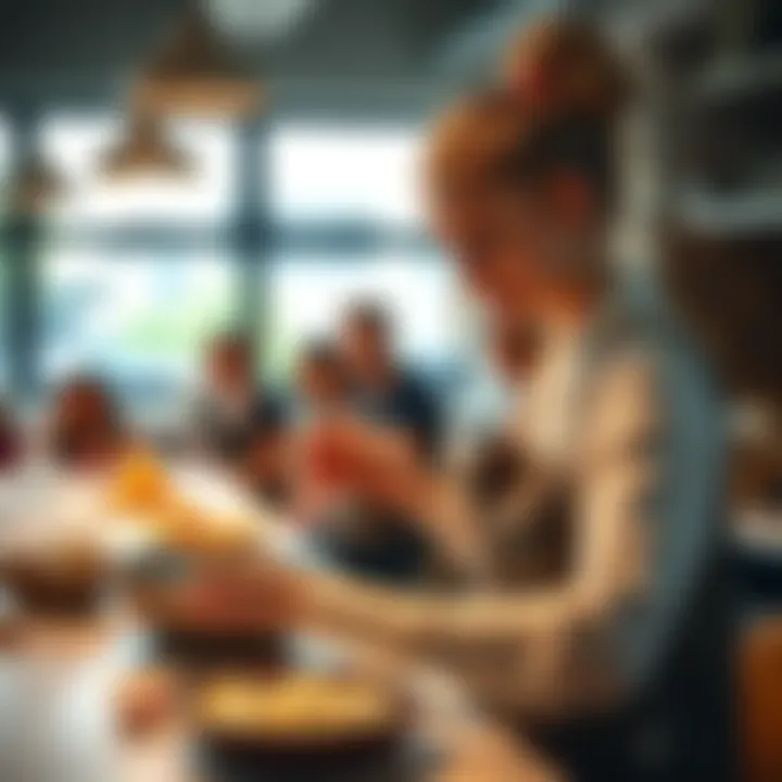 Annika demonstrating baking techniques to participants in a class