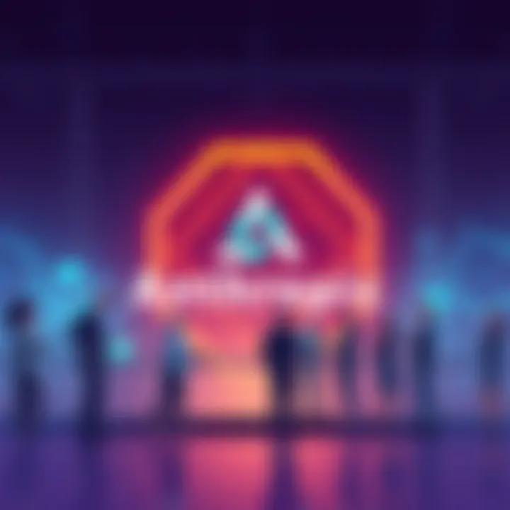 An illustration showing the Anthropic logo at the forefront, with business people discussing AI applications in the background, highlighting Anthropic's growth in business adoption over OpenAI.