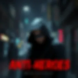 A brooding anti-hero with a conflicted expression stands in a shadowy urban environment, showcasing the complexity of good and evil.