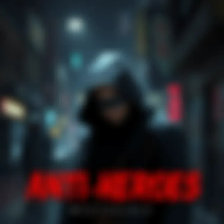 A brooding anti-hero with a conflicted expression stands in a shadowy urban environment, showcasing the complexity of good and evil.