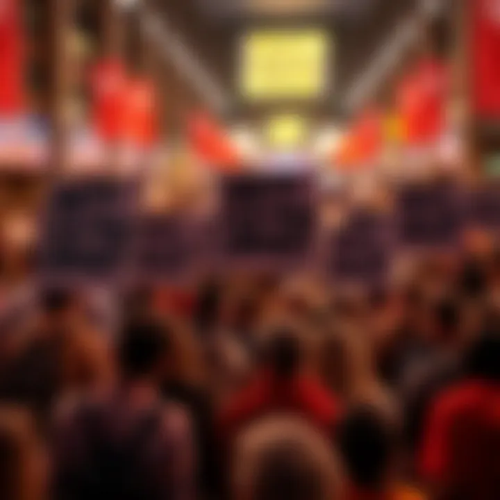 People holding signs against traditional library policies at a community event.