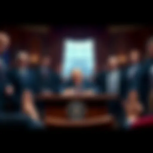 President Trump signing the first anti-terrorism act surrounded by officials