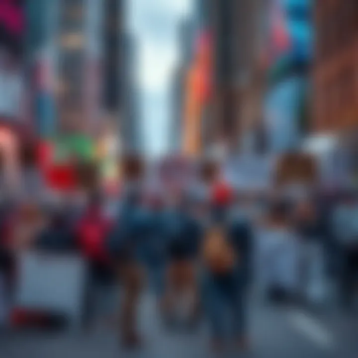A group of people protesting against AI technology with signs and banners in a city setting.