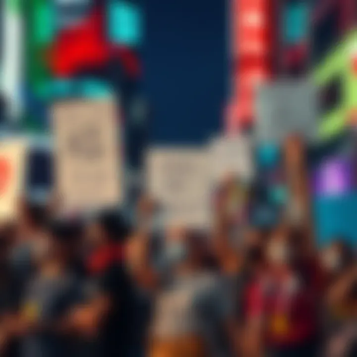 Group of people protesting against AI technology, holding signs with messages of concern about AI impacts.