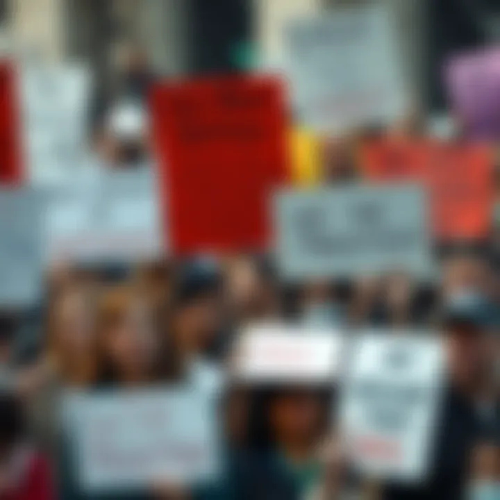 A group of people holding signs opposing various social movements, showcasing diverse opinions and emotions.
