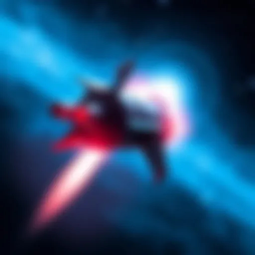 An artist's concept of an antimatter rocket propelling through space with stars in the background.