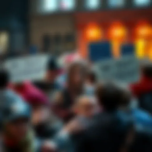 A group of people discussing passionately, holding signs that say 'We Don't Gatekeep!'