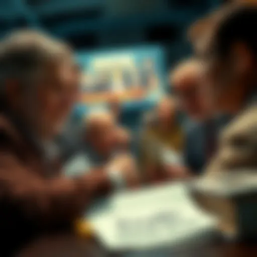 A group of people discussing money and profit, with one person holding bills while others ignore a document labeled 'Truth'.