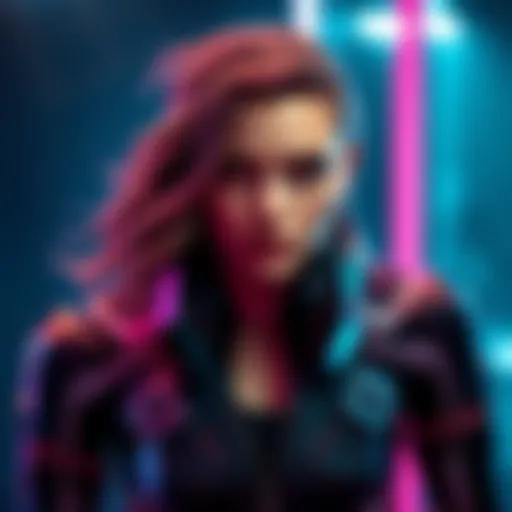 Anya Taylor-Joy wearing a futuristic outfit, with a serious expression, in a dramatic pose resembling a Terminator character.