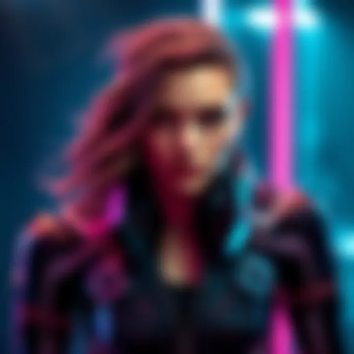 Anya Taylor-Joy wearing a futuristic outfit, with a serious expression, in a dramatic pose resembling a Terminator character.