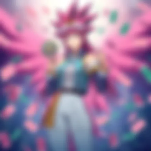 Anzu Mazaki, a main character from Yu-Gi-Oh!, standing confidently with a duel disk, surrounded by cards, showcasing her strong personality.