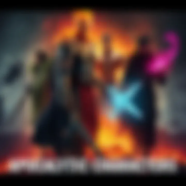 A group of four characters representing different apocalyptic roles: a Druid with nature elements, a muscular Fighter in armor, a Sorcerer with dark magic, and a Warlock with a mystical aura.