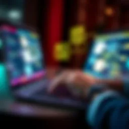 A person typing on a laptop with visual workflow diagrams appearing on the screen, illustrating task automation.