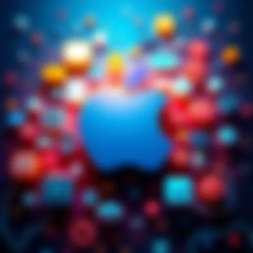 An illustration of Apple's logo surrounded by various AI-related icons like chatbots and health tools, symbolizing potential innovations.