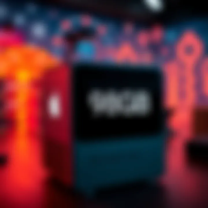 A close-up of an Apple Mac Studio showing the 96GB option with a blurred background of AI technology symbols and supply chain icons
