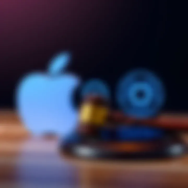 Apple and OpenAI logos beside a gavel, representing a legal dispute over trade secrets.