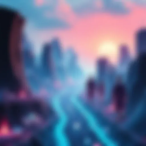 A futuristic representation of Apple's AI simulation project with a digital landscape showcasing evolving language and cultures.