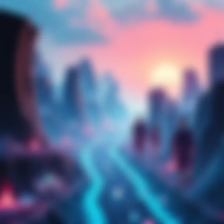 Apple's AI Simulation Concept A futuristic representation of Apple's AI simulation project with a digital landscape showcasing evolving language and cultures.