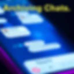 Graphic showing a chat app interface with older chats being archived, highlighting improved speed and organization, while active chats remain visible.