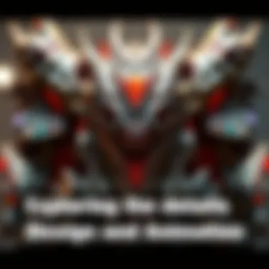 Armored enemy design display A detailed view of a creature with intricate armor and animations, showcasing different armor traits and visual effects.