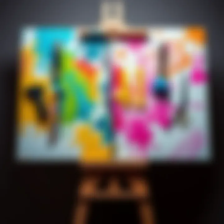 A canvas split in half, one side with traditional art tools and the other with digital tools, symbolizing the clash between human creativity and AI-generated art.
