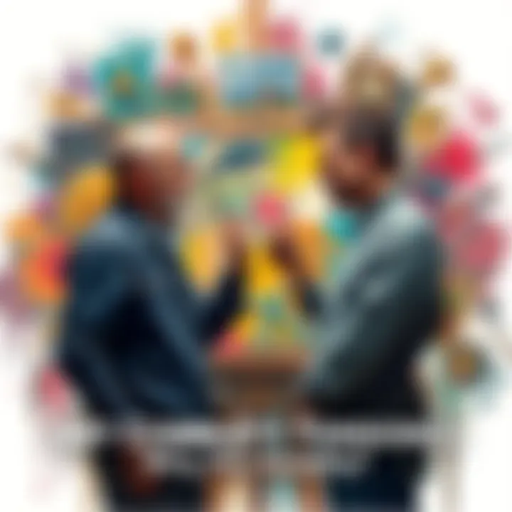 Two artists arguing with paintbrushes in hand, surrounded by chaotic artworks symbolizing tension