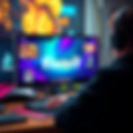 Art and Music for Game Development A person commissioning art and music for a game, showing a computer screen with Fiverr logo and examples of artwork and music files